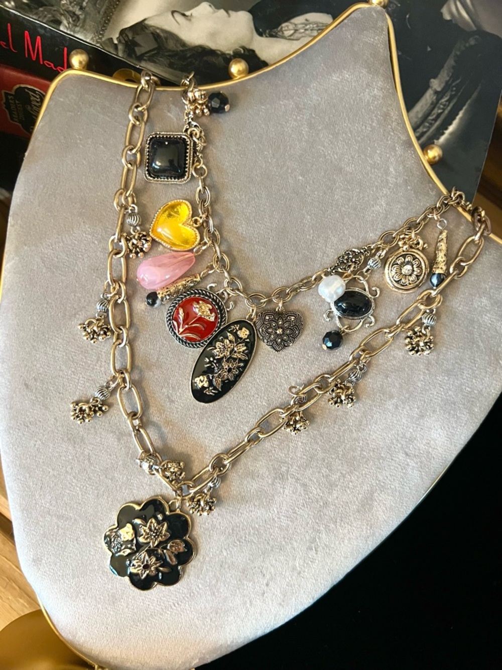 New! The “Dallas” Set of Two Dark Floral Whimsigoth Festival Necklace Set